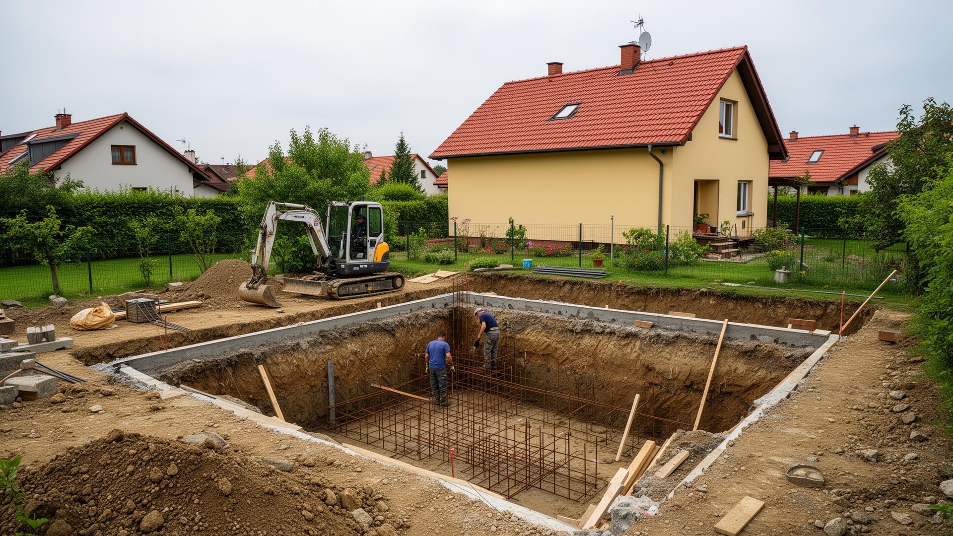 Stavba bazénu u rodinného domu v Praze